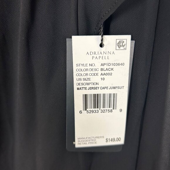NEW Adrianna Papell Matte Jersey Cape Jumpsuit Black Flowy Size 10 Women's - Picture 6 of 6